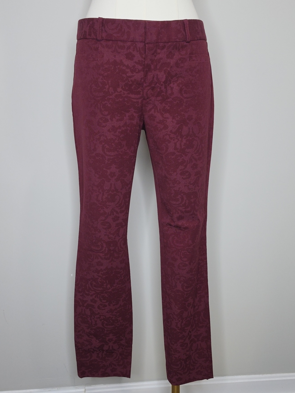 Banana Republic Sloan-Fit Floral/Paisley Print Pant Size 2 Burgundy/Maroon